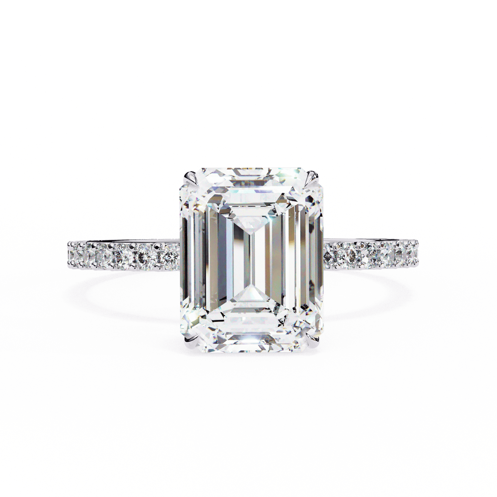 Emerald-Cut Diamond Engagement Ring with Pave Band